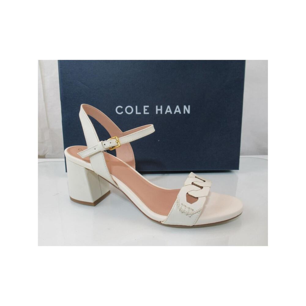 Cole Haan Josie Chain Block Heel Ankle Strap Sandal Ivory Leather Size 8